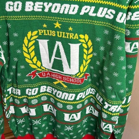 My Hero Academia Ugly Christmas Sweater Extra Large Green Anime Box Lunch NWT - Picture 3 of 6